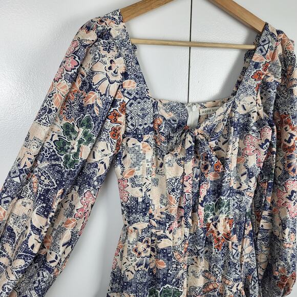 Anthropologie x Moon River Puff Sleeve Boho Cottagecore Lined Midi Dress - Picture 2 of 9